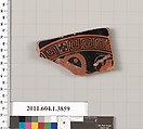Terracotta fragment of a kylix (drinking cup), Terracotta, Greek, Attic