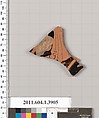 Terracotta fragment of a kylix (drinking cup), Terracotta, Greek, Attic