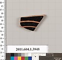 Terracotta fragment of a kylix (drinking cup), Terracotta, Greek, Attic