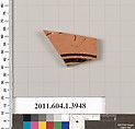 Terracotta fragment of a kylix (drinking cup), Terracotta, Greek, Attic