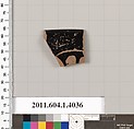 Terracotta rim fragment of a kylix (drinking cup), Terracotta, Greek, Attic