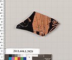 Terracotta fragment of a kylix (drinking cup), Attributed to the School of Makron [DvB], Terracotta, Greek, Attic