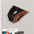 Terracotta fragment of a kylix (drinking cup), Terracotta, Greek, Attic