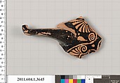 Terracotta fragment of a kylix (drinking cup), Terracotta, Greek, Attic