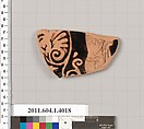 Terracotta fragment of a kylix (drinking cup), Terracotta, Greek, Attic