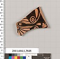 Terracotta fragment of a kylix (drinking cup), Terracotta, Greek, Attic