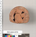 Terracotta fragment of a kylix (drinking cup), Terracotta, Greek, Attic