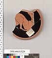 Terracotta fragment of a kylix (drinking cup), Terracotta, Greek, Attic