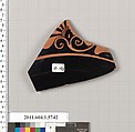 Terracotta fragment of a kylix: eye-cup  (drinking cup), Terracotta, Greek, Attic