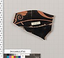 Terracotta fragment of a kylix: eye-cup  (drinking cup), Terracotta, Greek, Attic