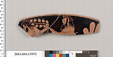 Terracotta rim fragment of a kylix (drinking cup), Terracotta, Greek, Attic