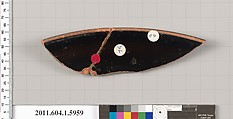 Terracotta rim fragment of a kylix (drinking cup), Terracotta, Greek, Attic