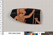 Terracotta rim fragment of a kylix (drinking cup), Attributed to the Painter of Louvre G 456 [DvB], Terracotta, Greek, Attic