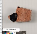 Terracotta fragment of a kylix (drinking cup), Terracotta, Greek, Attic