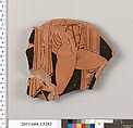 Terracotta fragment of a kylix (drinking cup), Attributed to the H.P. Painter [DvB], Terracotta, Greek, Attic