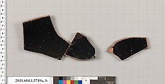 Terracotta fragments of a kylix: eye-cup (drinking cup), Attributed to Pheidippos [DvB], Terracotta, Greek, Attic