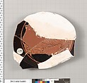Terracotta fragment of a kylix (drinking cup), Terracotta, Greek, Attic