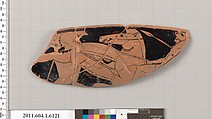 Terracotta rim fragment of a kylix (drinking cup), Terracotta, Greek, Attic