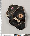 Terracotta fragment of a kylix (drinking cup), Attributed to Apollodoros [DvB], Terracotta, Greek, Attic