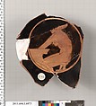 Terracotta fragment of a kylix (drinking cup), Terracotta, Greek, Attic