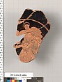 Terracotta fragment of a kylix (drinking cup), Attributed to Apollodoros [Dyfri Williams], Terracotta, Greek, Attic