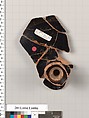 Terracotta fragment of a kylix (drinking cup), Attributed to Apollodoros [Dyfri Williams], Terracotta, Greek, Attic