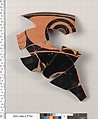 Terracotta fragment of a kylix: eye-cup  (drinking cup), Terracotta, Greek, Attic