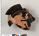 Terracotta fragment of a kylix (drinking cup), Terracotta, Greek, Attic