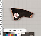 Terracotta fragment of a kylix (drinking cup), Terracotta, Greek, Attic