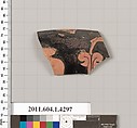 Terracotta rim fragment of a kylix (drinking cup), Terracotta, Greek, Attic