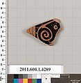 Terracotta fragment of a kylix (drinking cup), Terracotta, Greek, Attic