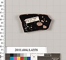 Terracotta fragment of a kylix (drinking cup), Terracotta, Greek, Attic