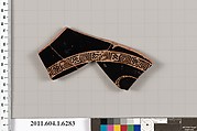 Terracotta fragment of a kylix (drinking cup), Terracotta, Greek, Attic