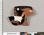 Terracotta rim fragment of a kylix (drinking cup), Terracotta, Greek, Attic
