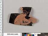 Terracotta rim fragment of a kylix (drinking cup), Terracotta, Greek, Attic