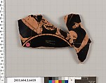 Terracotta fragment of a kylix (drinking cup), Terracotta, Greek, Attic