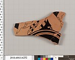 Terracotta fragment of a kylix (drinking cup), Terracotta, Greek, Attic