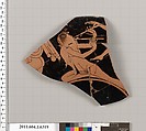 Terracotta fragment of a kylix (drinking cup), Terracotta, Greek, Attic