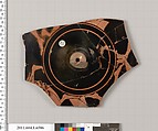 Terracotta fragment of a kylix (drinking cup), Terracotta, Greek, Attic