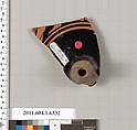 Terracotta fragment of a kylix (drinking cup), Attributed to Onesimos [Dyfri Williams], Terracotta, Greek, Attic
