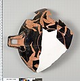 Terracotta fragment of a kylix (drinking cup), Terracotta, Greek, Attic