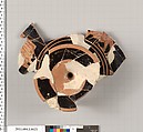 Terracotta fragment of a kylix (drinking cup), Terracotta, Greek, Attic