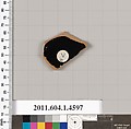 Terracotta fragment of a kylix (drinking cup), Terracotta, Greek, Attic