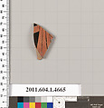 Terracotta fragment of a kylix (drinking cup), Attributed to the Painter of the Louvre Komoi [DvB], Terracotta, Greek, Attic