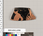 Terracotta rim fragment of a kylix (drinking cup), Terracotta, Greek, Attic