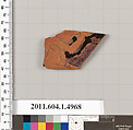 Terracotta fragment of a kylix (drinking cup), Terracotta, Greek, Attic