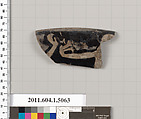 Terracotta rim fragment of a kylix (drinking cup), Terracotta, Greek, Attic