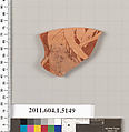 Terracotta fragment of a kylix (drinking cup), Terracotta, Greek, Attic