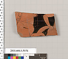 Terracotta fragment of a kylix (drinking cup), Terracotta, Greek, Attic