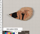 Terracotta fragment of a kylix (drinking cup), Terracotta, Greek, Attic